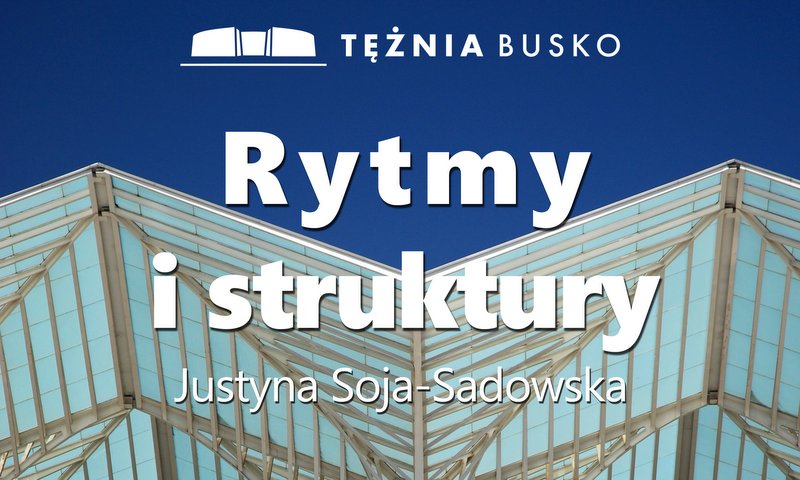 grafika promująca wystawę Rytmy i struktury, przedstawia fragment dachu budowli