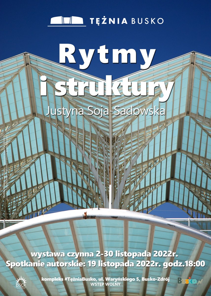 grafika promująca wystawę Rytmy i struktury, przedstawia fragment dachu budowli