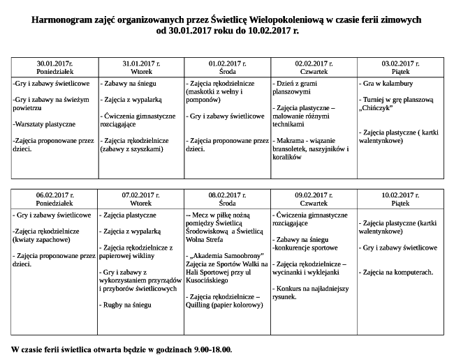 Ferie z Świetlicę Wielopokoleniową