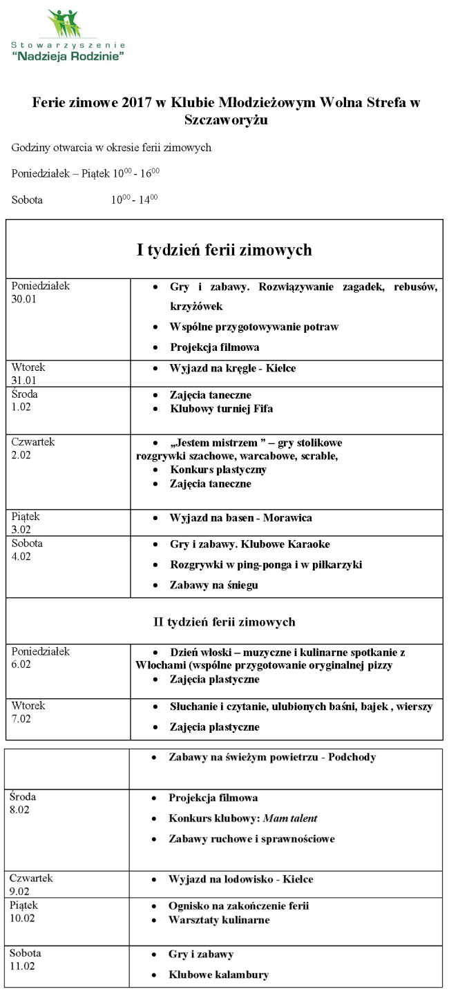 Ferie zimowe w WS Szczaworyz Strona 1