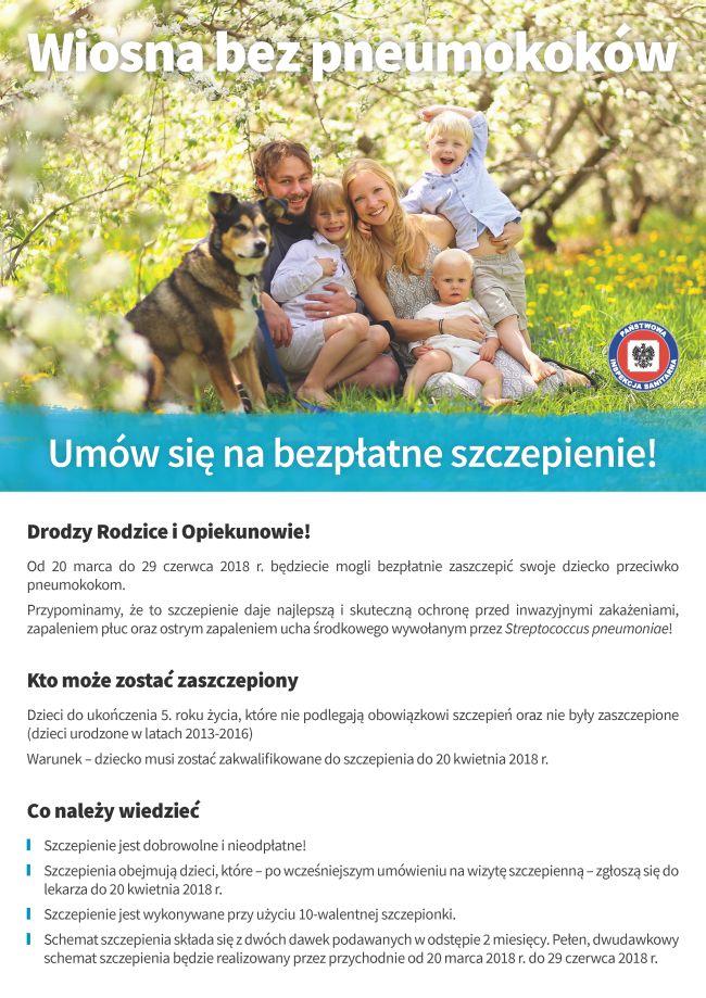 Szczepienia dzieci (z roczników 2013-2016) przeciwko pneumokokom  – komunikat do rodziców i opiekunów