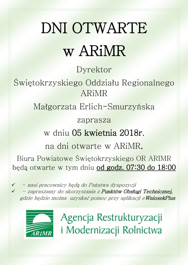 ARiMR 05 kwietnia - dzień otwarty
