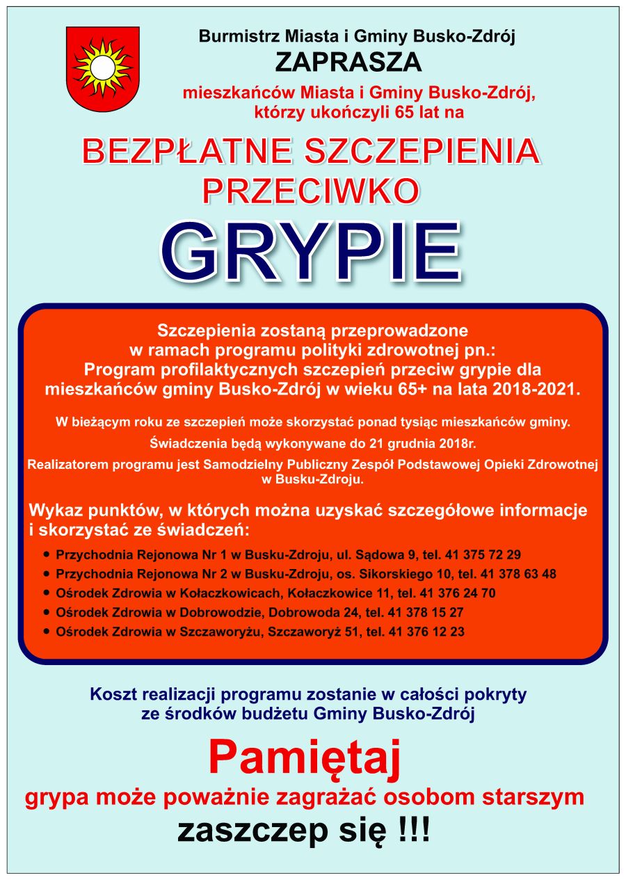 Bezpłatne szczepienia przeciwko GRYPIE