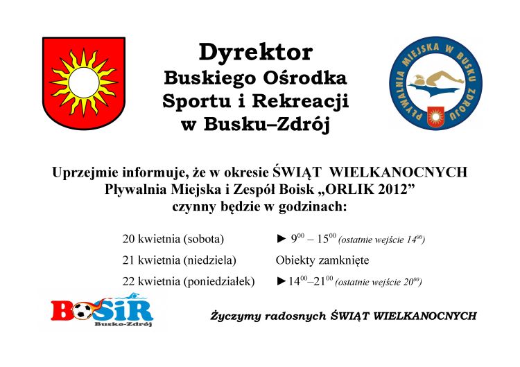 Informacja Dyrektora Buskiego Ośrodka Sportu i Rekreacji 