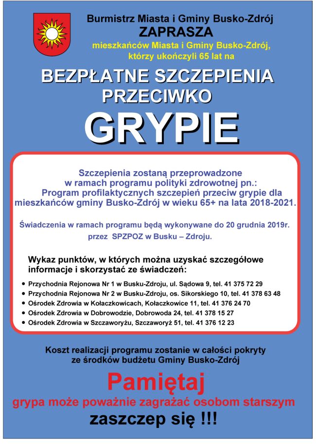 Program szczepień ochronnych przeciwko grypie populacji z grupy szczególnego ryzyka (osób od 65 roku życia)