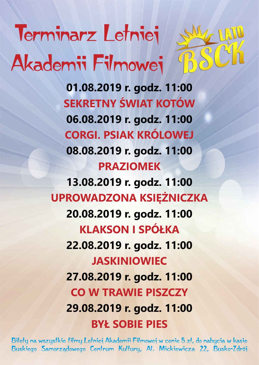Terminarz Letniej Akademii Filmowej na sierpień 2019