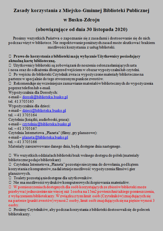 Zasady korzystania z Miejsko-Gminnej Biblioteki Publicznej