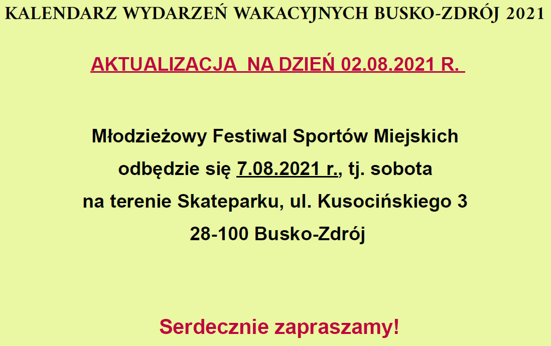 aktualizacja - Młodzieżowy Festiwal Sportów Miejskich