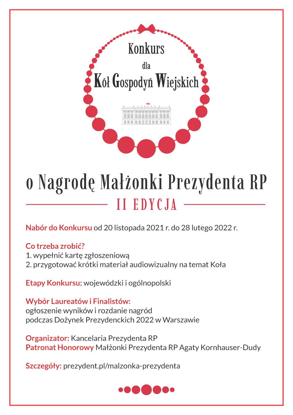 Plakat zawiera logotyp konkursu oraz informację o Konkursie dla Kół Gospodyń Wiejskich