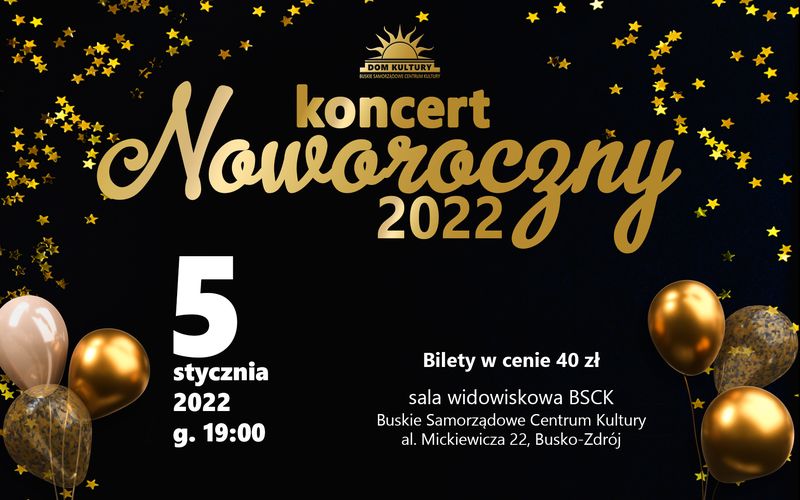 Grafika przedstawia zapowiedź Koncertu Noworocznego w Busku-Zdroju