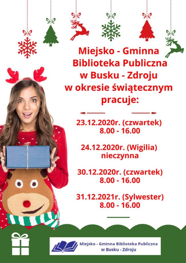 Godziny pracy biblioteki w okresie świątecznym