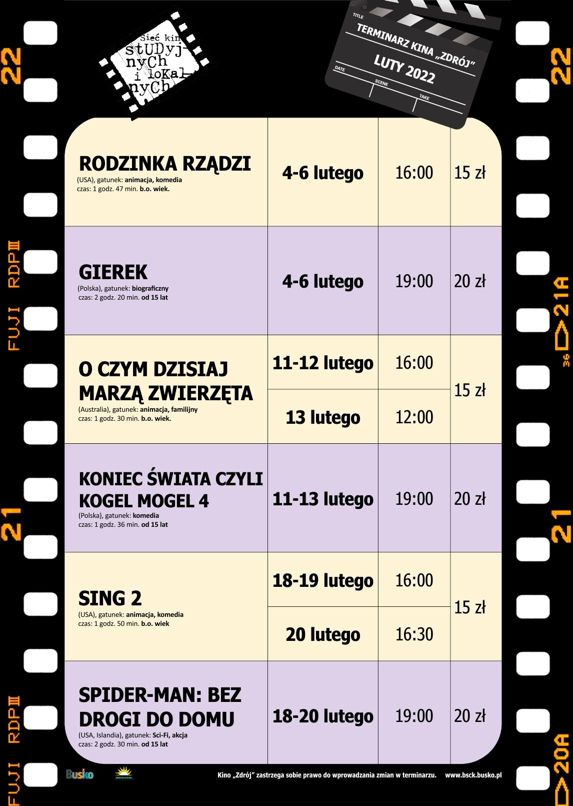 terminarz kina Zdrój na luty 2022