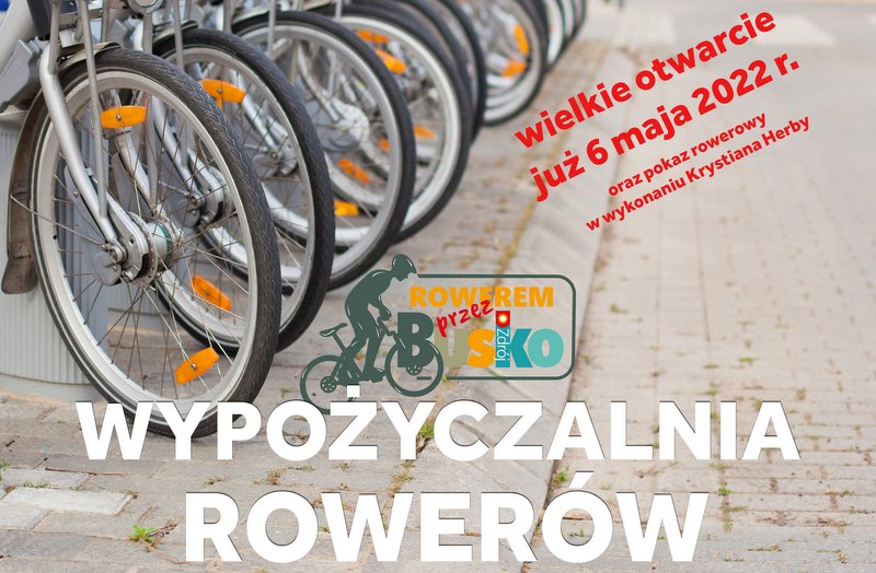 Grafika promująca otwarcie wypożyczalni rowerów