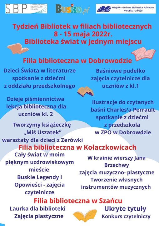 plakat na tydzień bibliotek w Busku -Zdroju