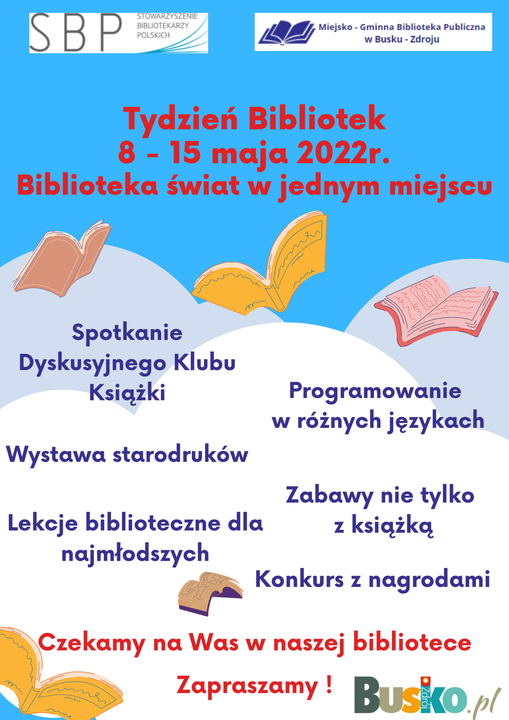 plakat na tydzień bibliotek w Busku -Zdroju