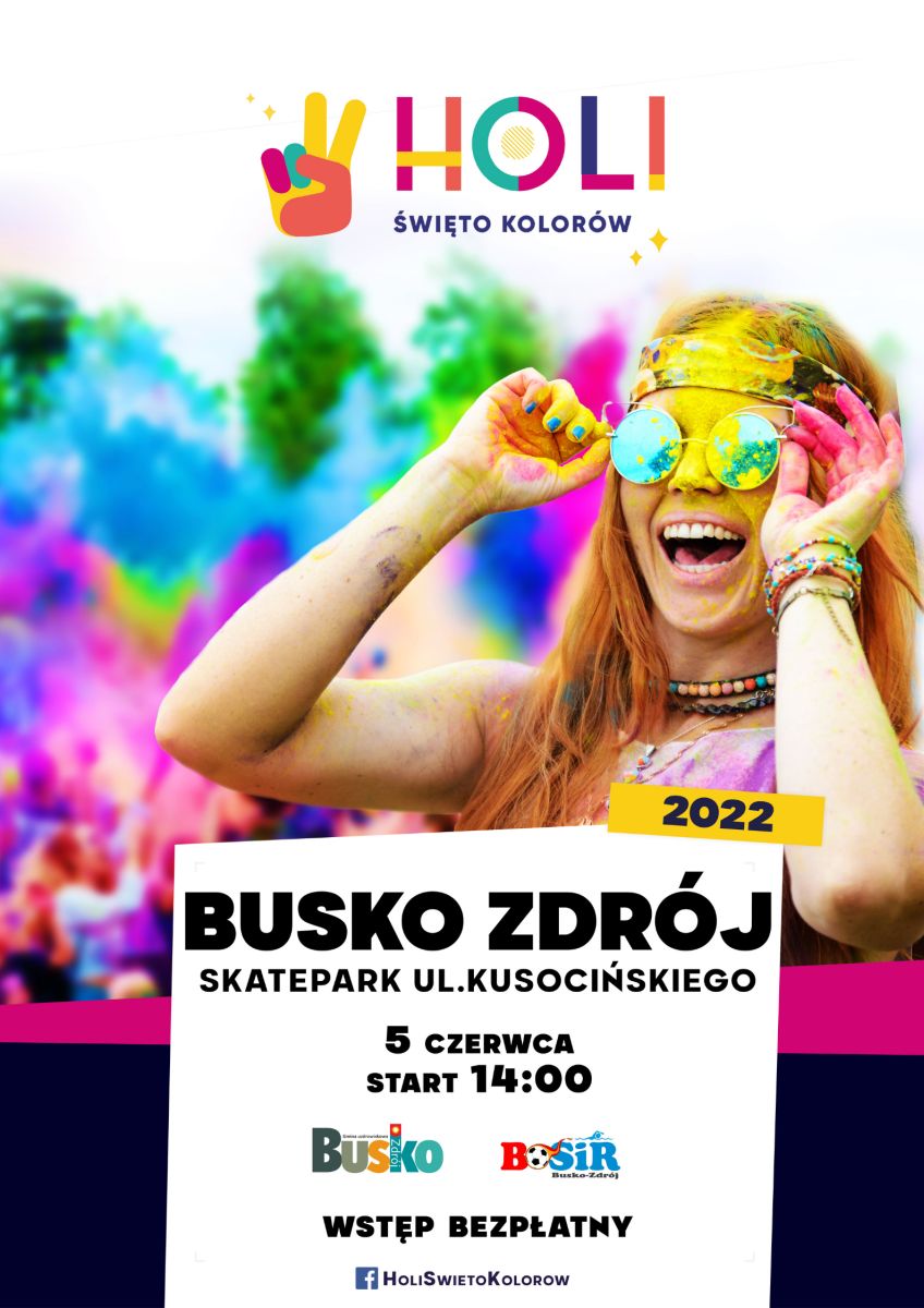 Plakat promujący święto Holi w Busku-Zdroju