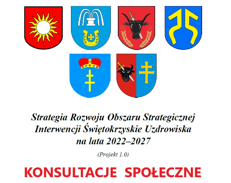 Grafika informuje o rozpoczęciu konsultacji społecznych dla Strategii Rozwoju OSI Świętokrzyskie Uzdrowiska na lata 2022-2027