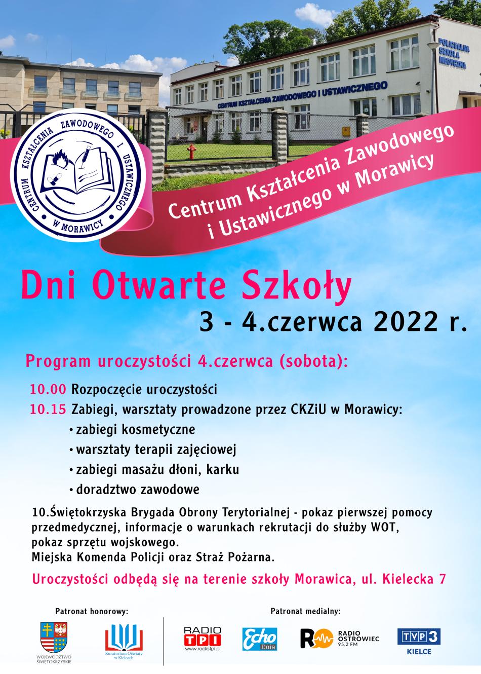 Centrum Kształcenia Zawodowego i Ustawicznego w Morawicy zaprasza Państwa na Dni Otwarte Szkoły 3-4 czerwca