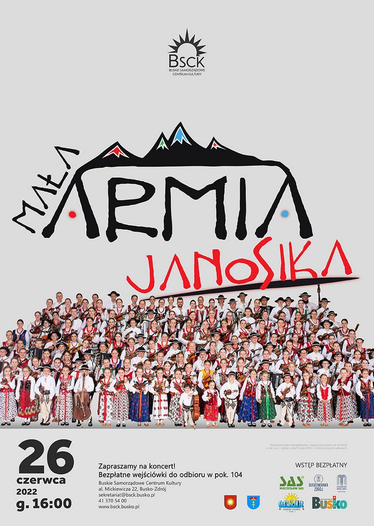 plakat promujący koncert Mała Armia Janosika w Busku-Zdroju
