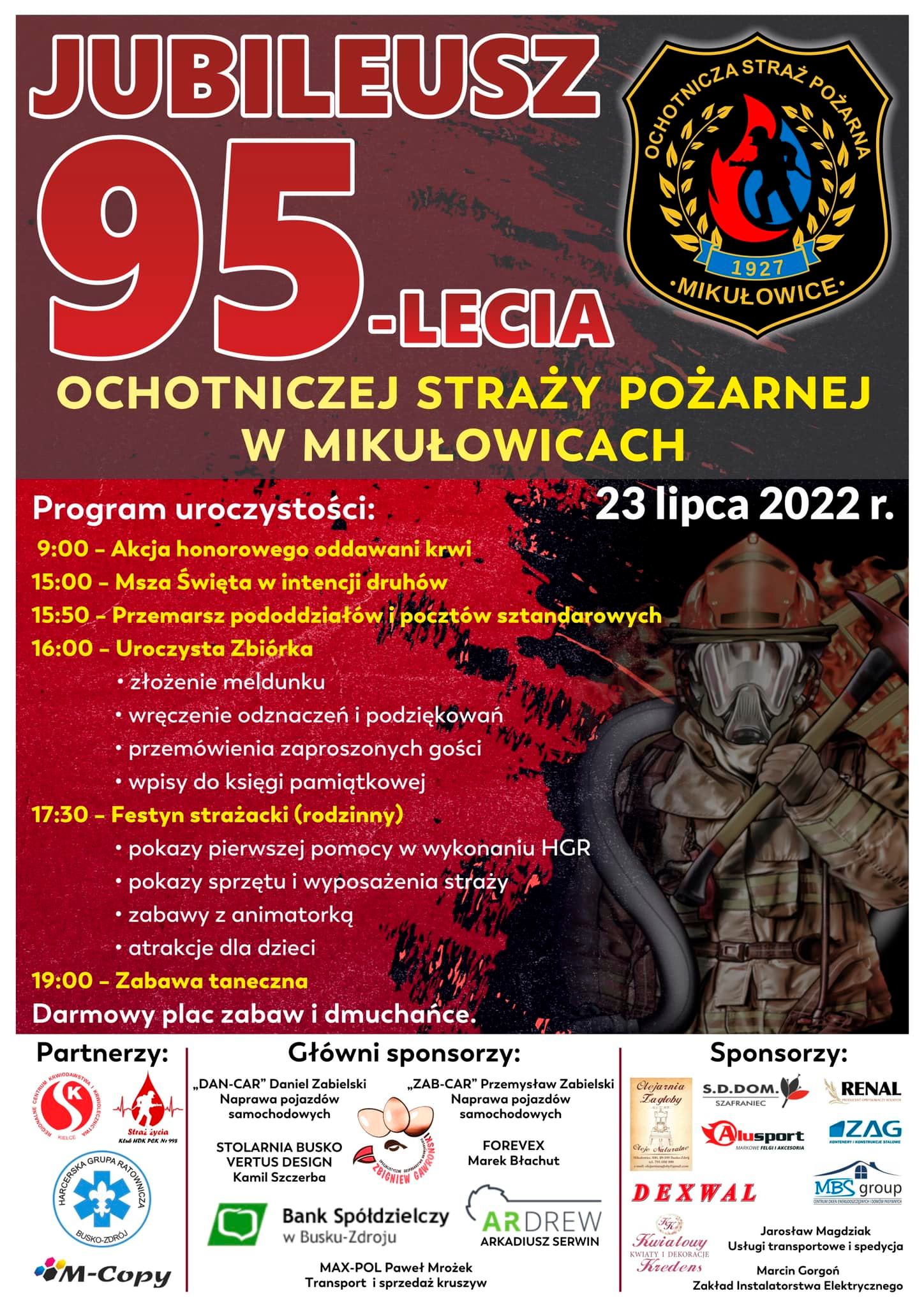 plakat promujący 95-lecie OSP Mikułowice