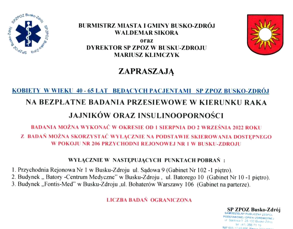 Ogłoszenie o bezpłatnych badaniach przesiewowych dla kobiet