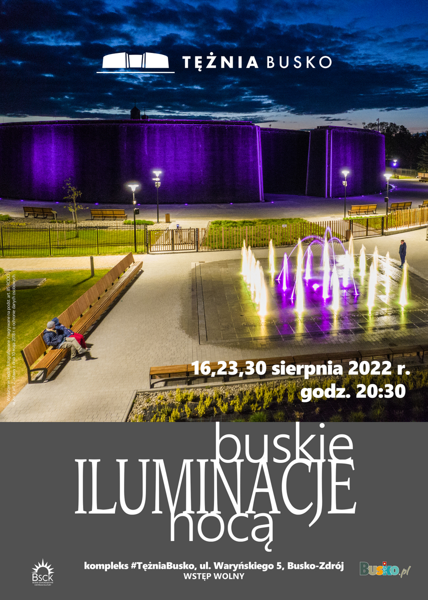 plakat promujący nocne iluminacje budynku tężni