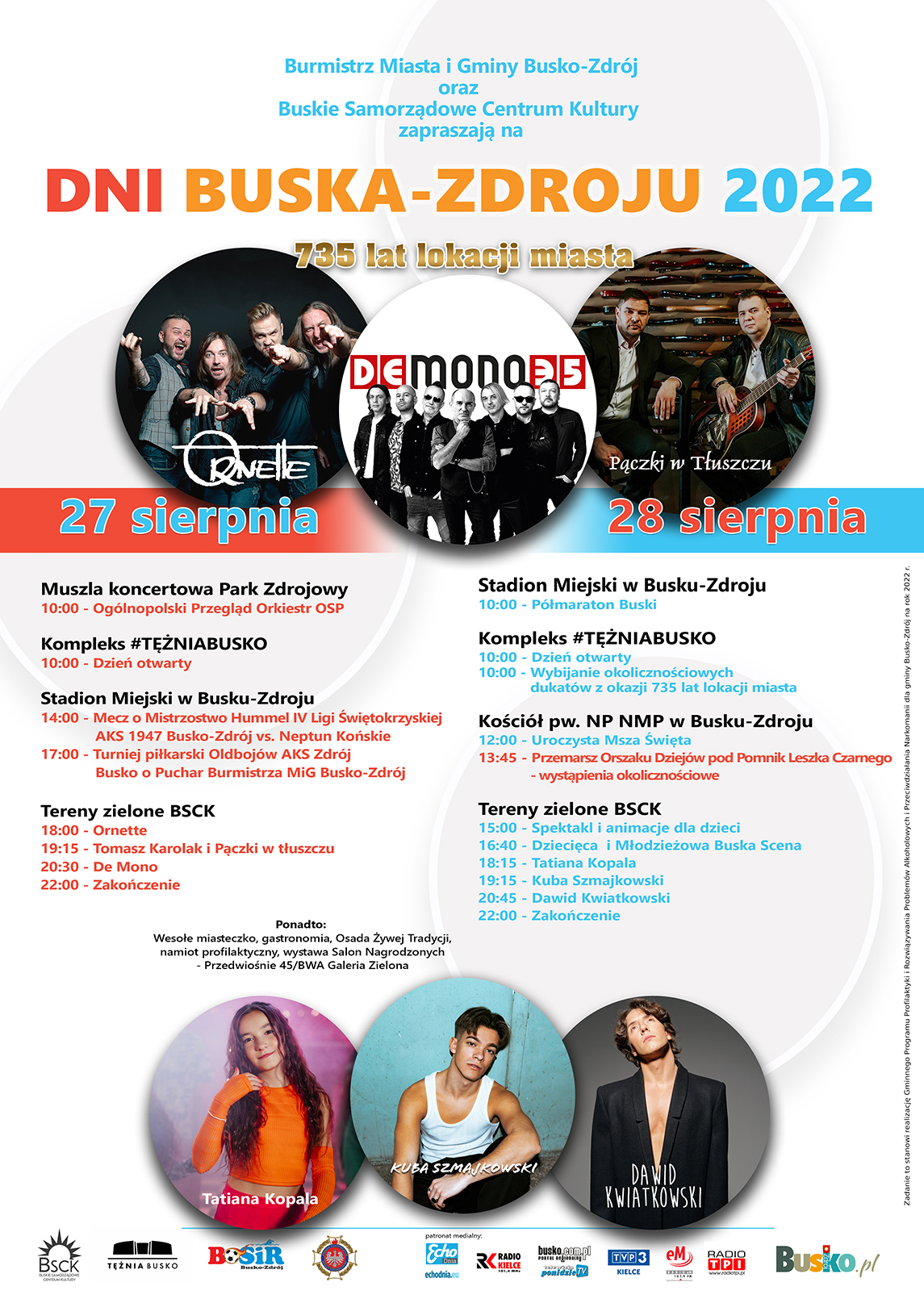 plakat promujący Dni Buska 2022, przedstawia program imprezy i fotografie wykonawców
