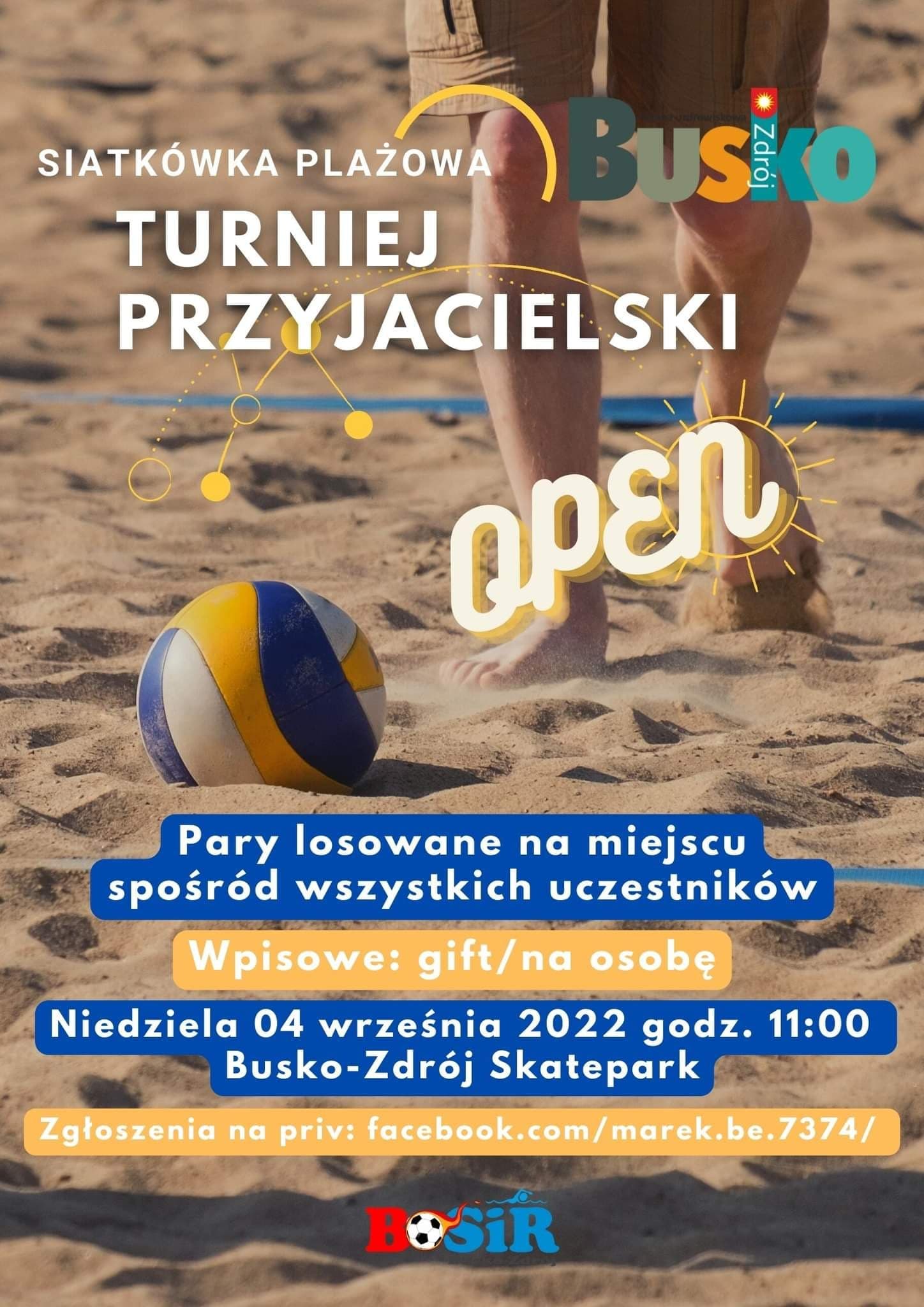 plakat promujacy turniej pilki plazowej  open