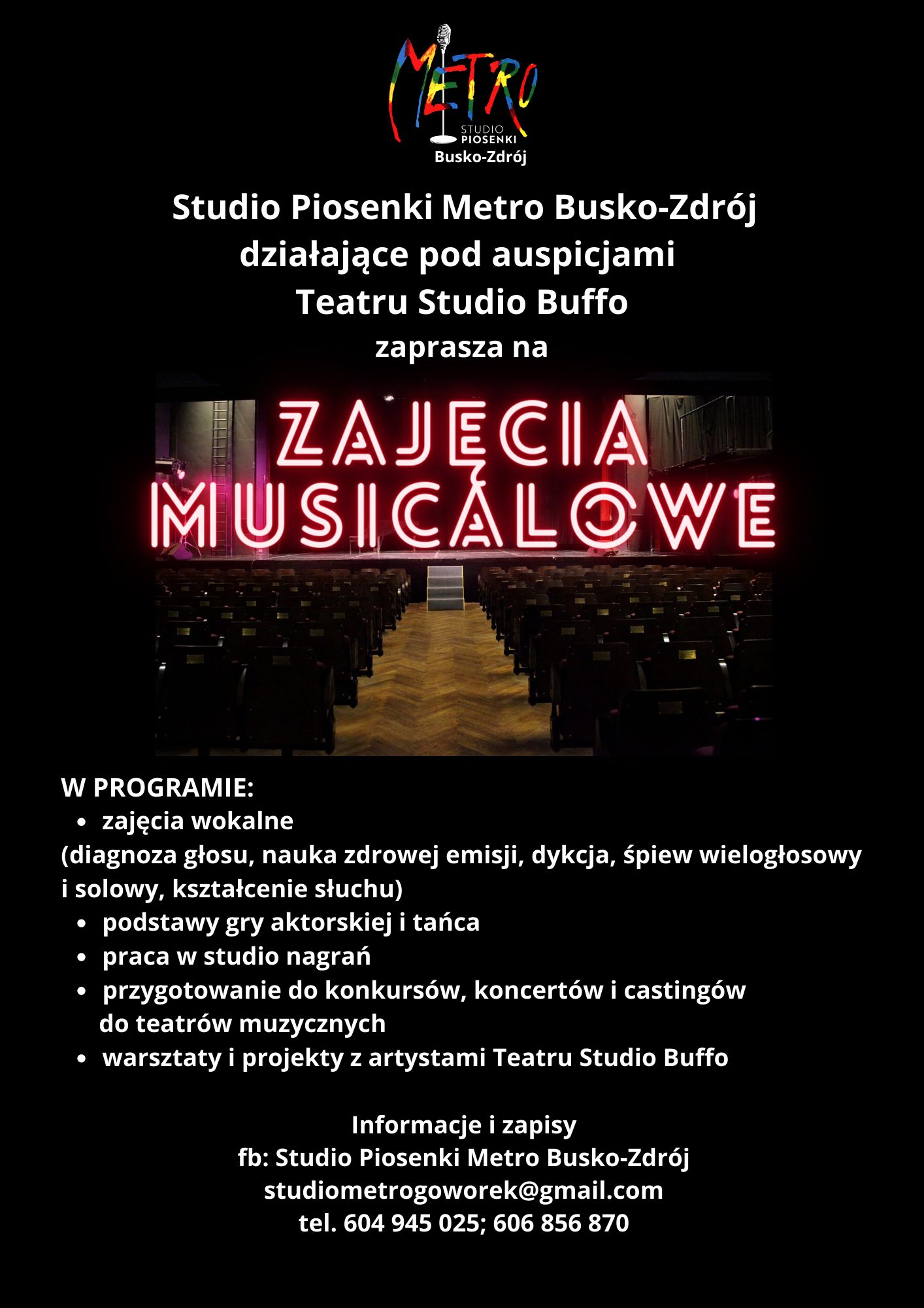 plakat promujący Zajęcia musicalowe