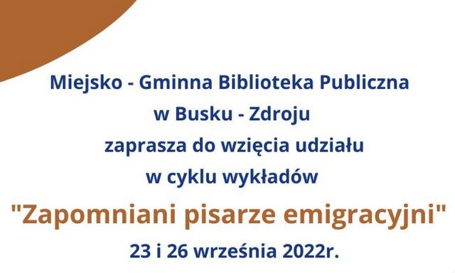 plakat promujacy cykl wykladow o o pisarzach emigracyjnych