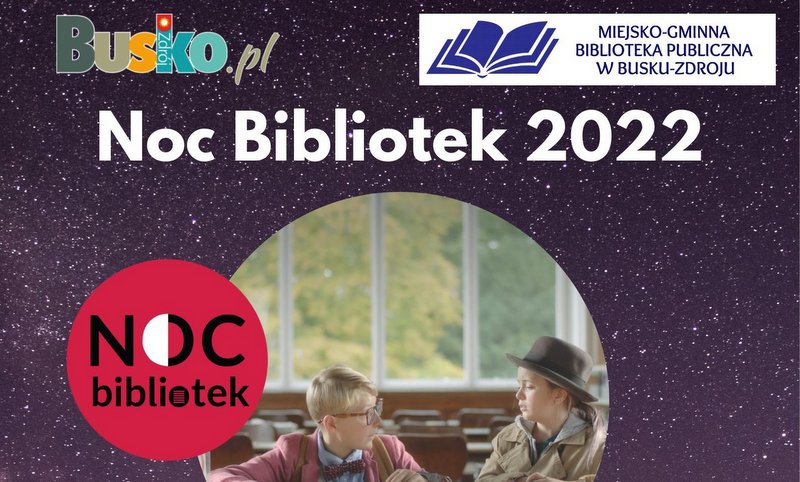 grafika promująca buską Noc Bibliotek 2022