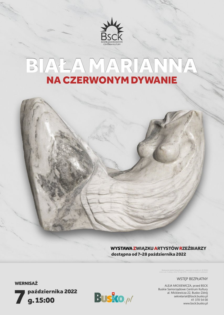 plakat promujący wystawę rzeźby, prezentuje jedną z nich