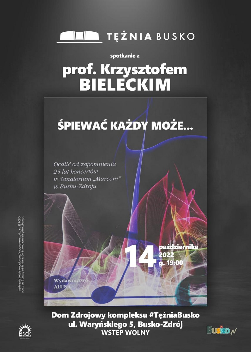 plakat promujący spotkanie autorskie z Krzysztofem Bieleckim