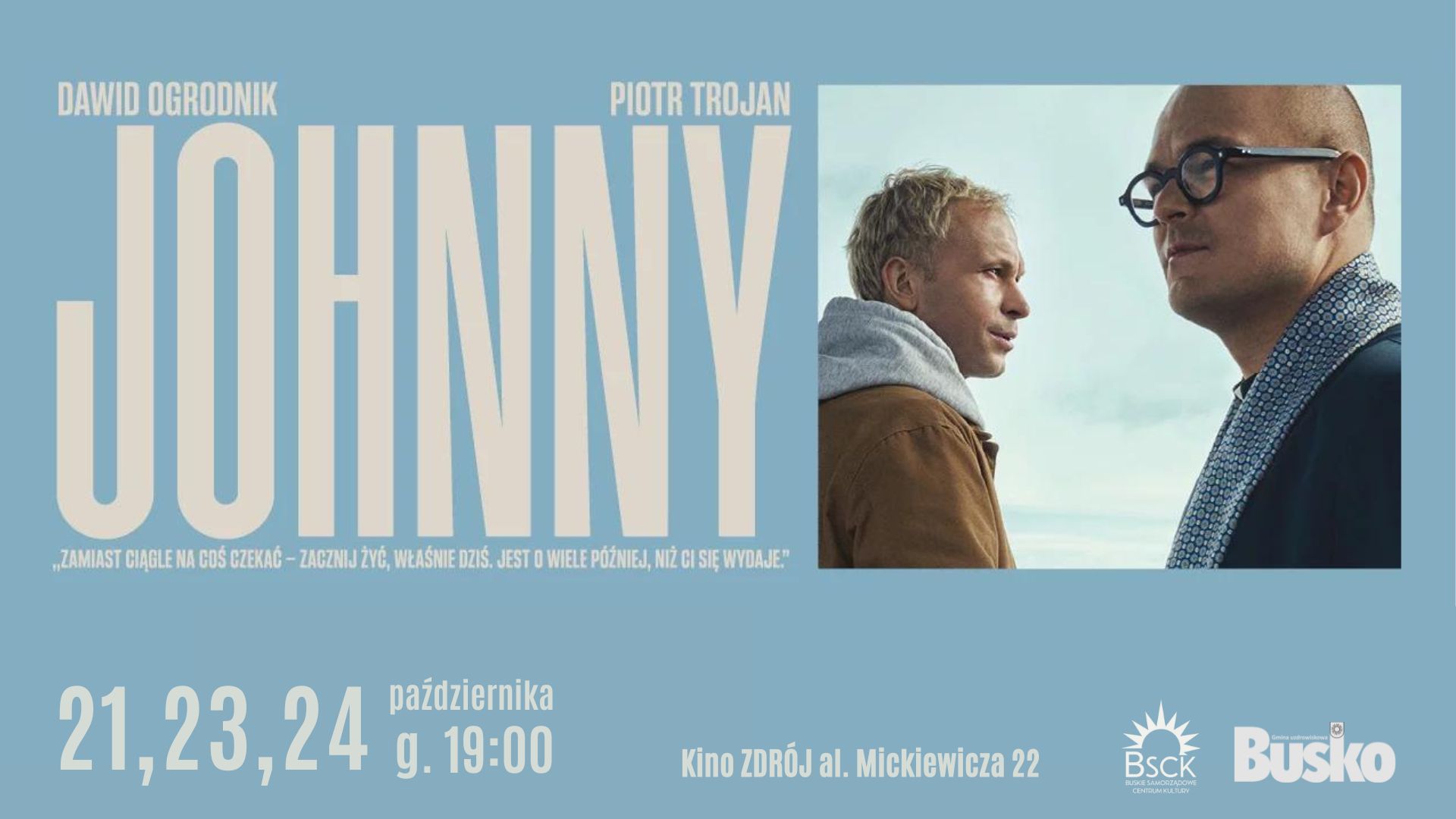 grafika promująca seans filmu Johnny, przedstawia pierwszoplanowe postacie