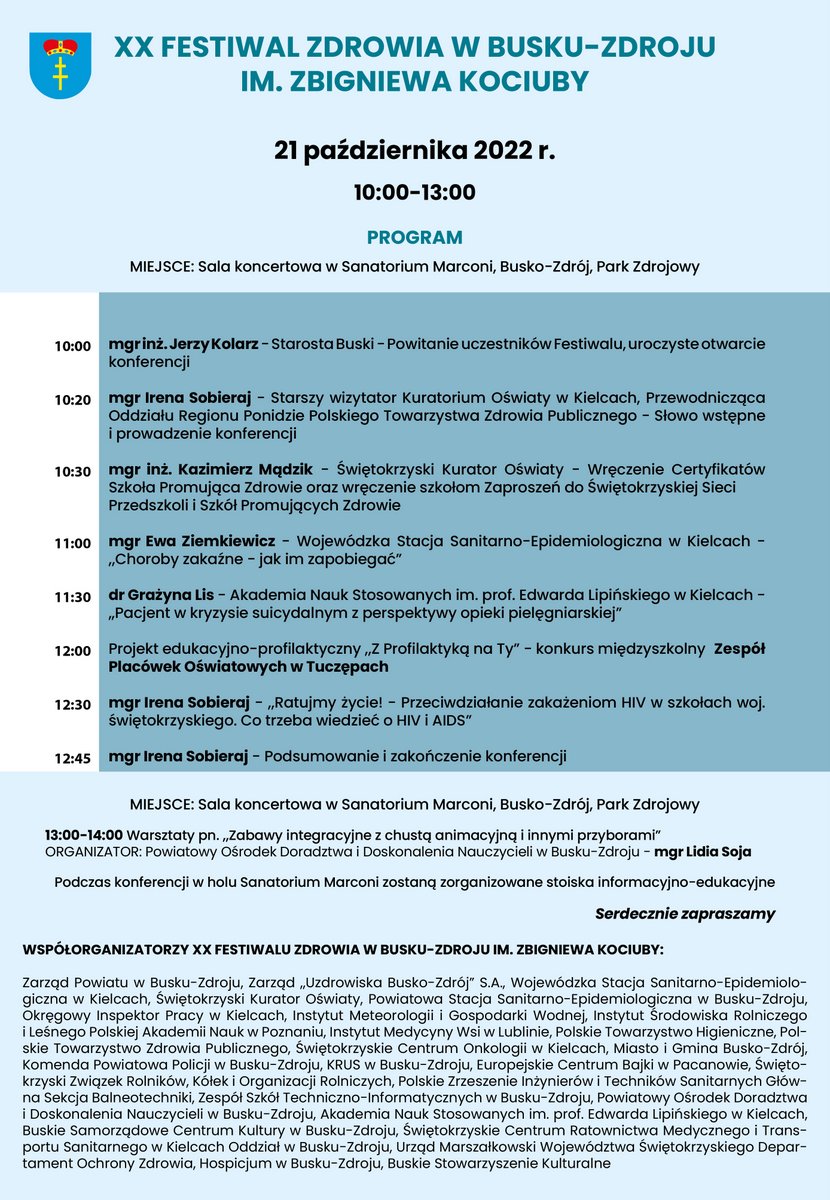 afisz zawierający program festiwalu zdrowia w Busku-Zdroju