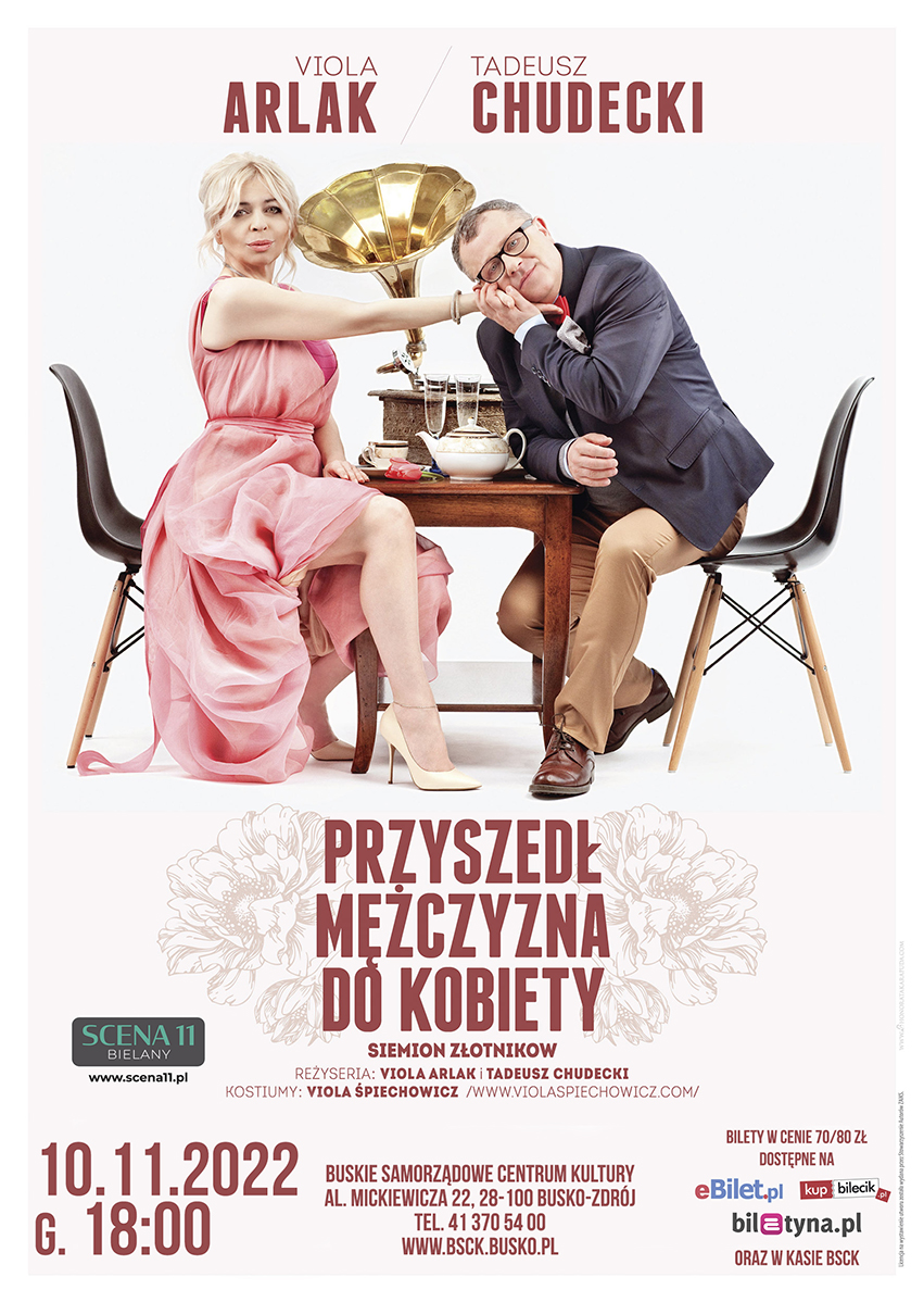 plakat promujący spektakl Przyszedl Mezczyzna