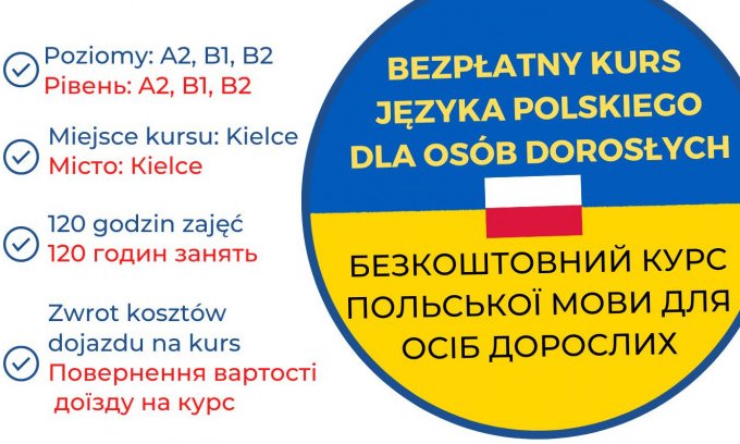 plakat bezplatnego kursu jezyka polskiego dla Ukraińców