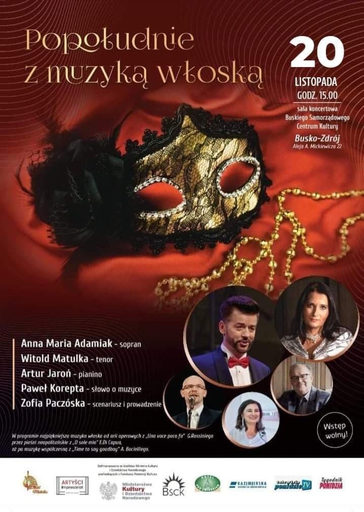 plakat promujący koncert muzyki wloskiej