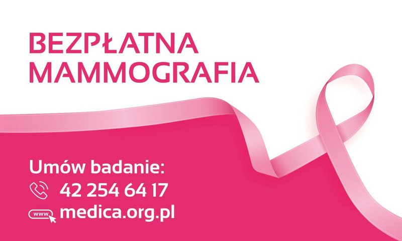 Plakat informujący o bezpłatnych badaniach mammograficznych
