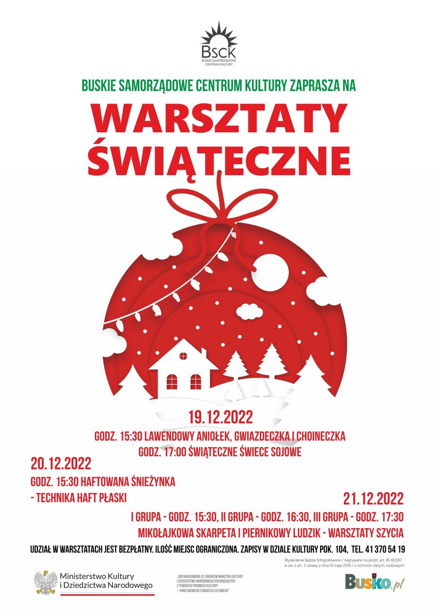 plakat promującv warsztaty swiateczne