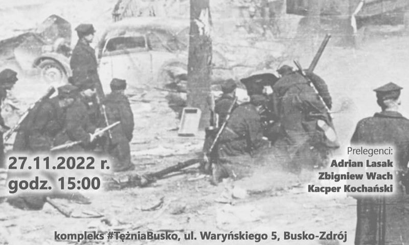 grafika promująca spotkanie historyczne w Tężni, zawiera reprodukcję archiwalnej fotografii
