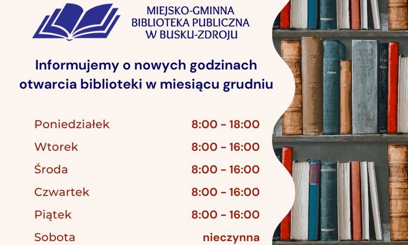 grafika prezentująca godziny otwarcia biblioteki w grudniu