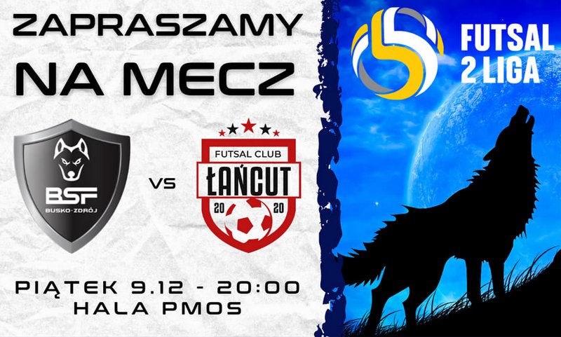 grafika promująca mecz BSF Busko-Zdrój - Futsal Club Łańcut