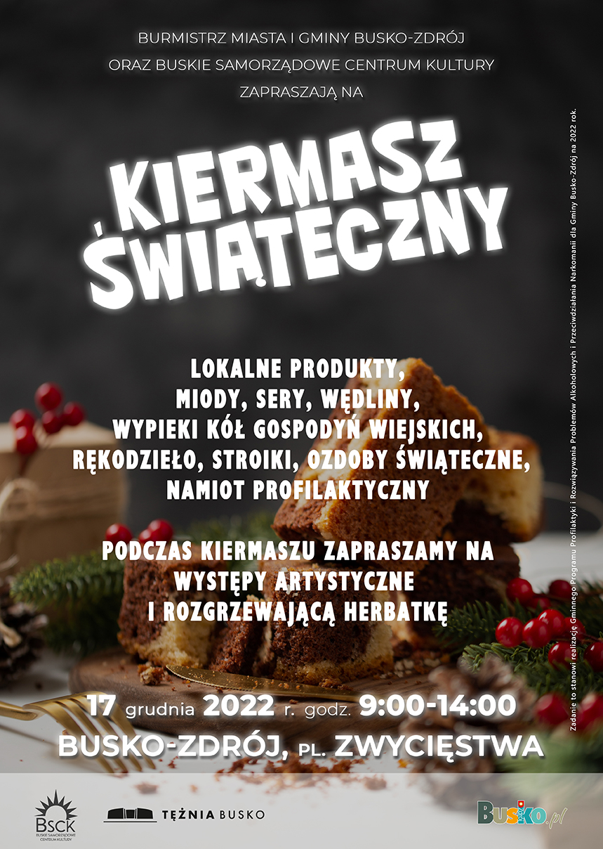 grafika promująca kiermasz świąteczny w  Busku-Zdroju