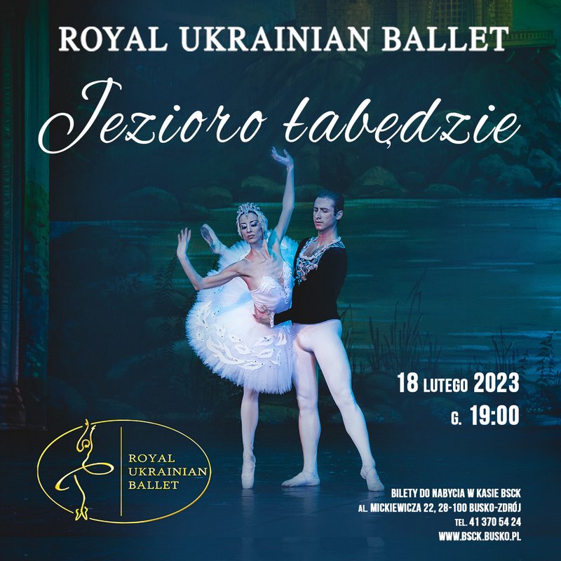 plakat promujący występ baletu, przedstawia tancerzy na scenie