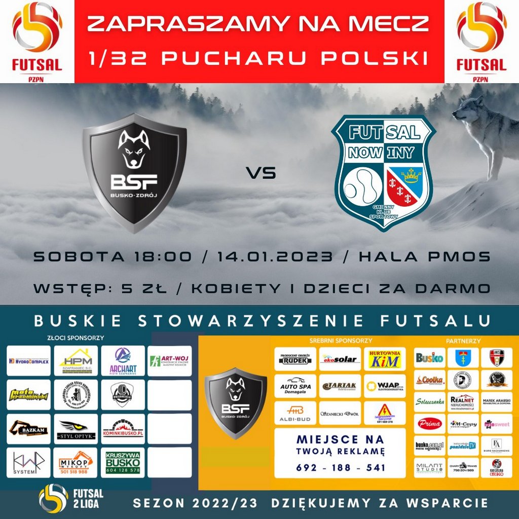 grafika promująca mecz bsf futsal nowiny