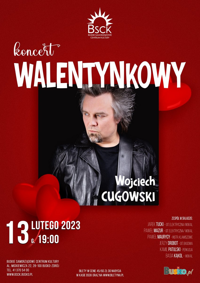 grafika promująca koncert walentynkowy, przedstawia zdjęcie artysty