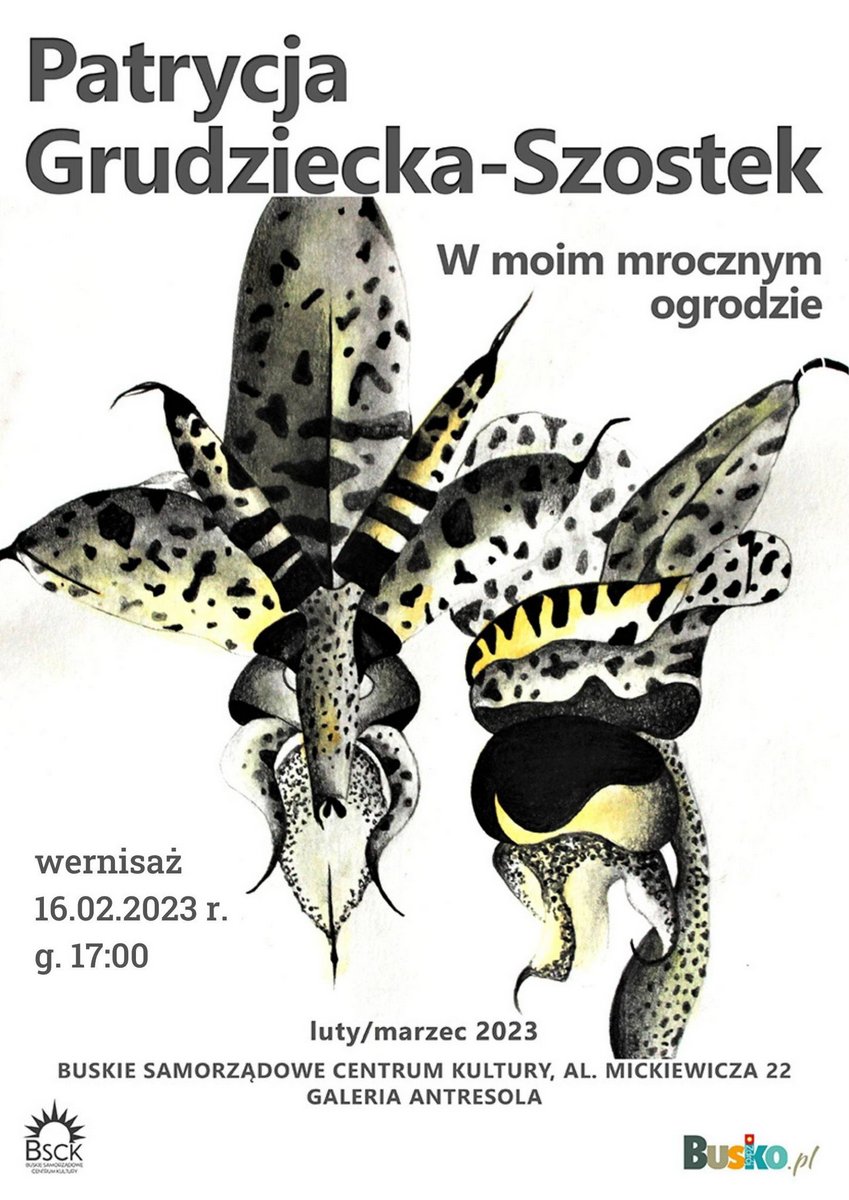 plakat promujący wystawę W moim mrocznym ogrodzie, przedstawia fragment jednej z prac artysty