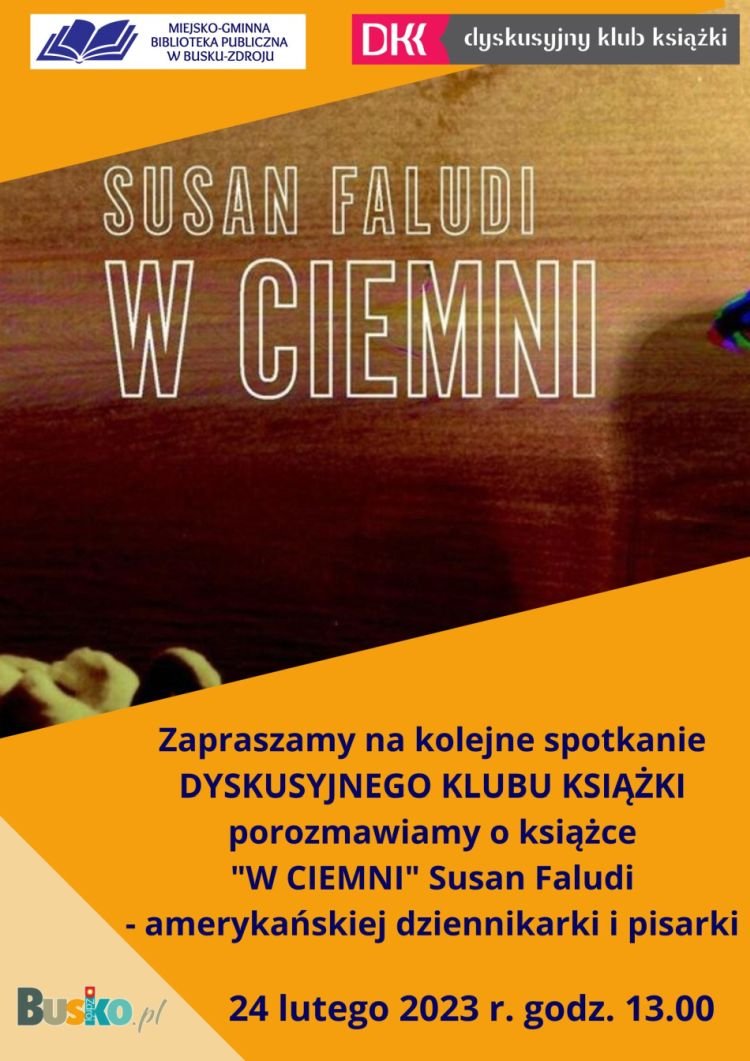 plakat promujący spotkanie Klubu Książki, przedstawia okładkę książki