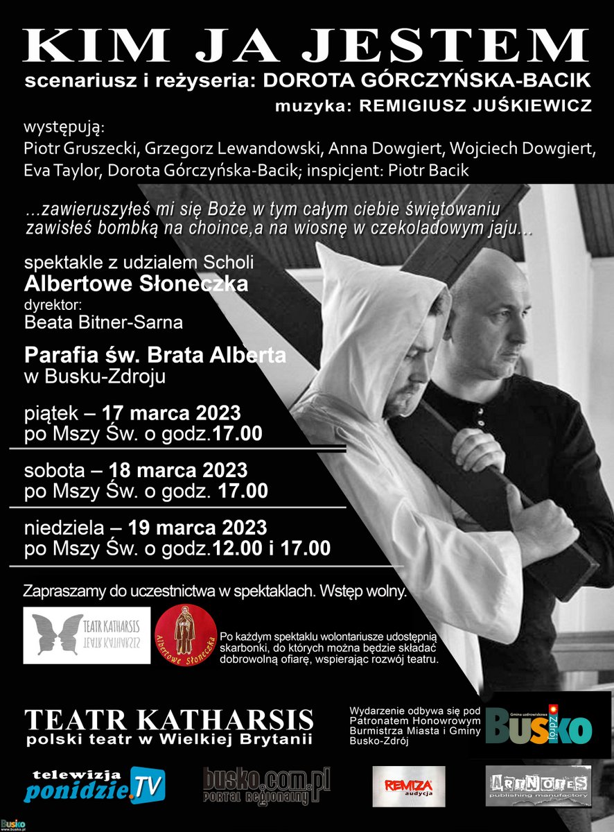 plakat promujący spektakl Teatru Katharsis, przedstawia scenę ze spektaklu